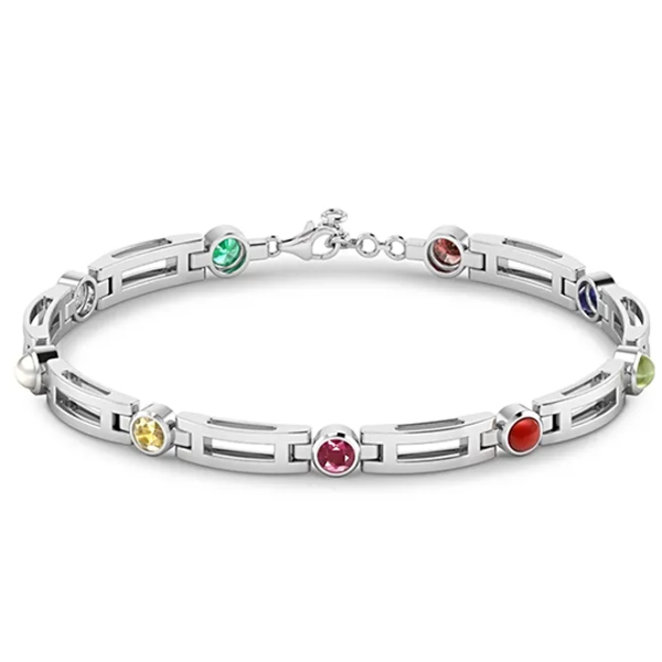Navratna Sterling Silver Bracelet